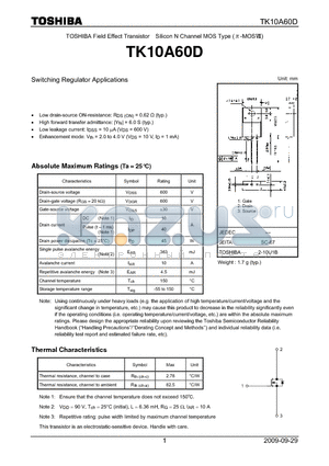 TK10A60D datasheet - Switching Regulator Applications