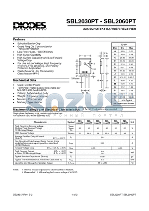 SBL2035PT datasheet - 20A SCHOTTKY BARRIER RECTIFIER