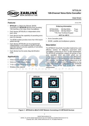 MT93L04AG datasheet - 128-Channel Voice Echo Canceller