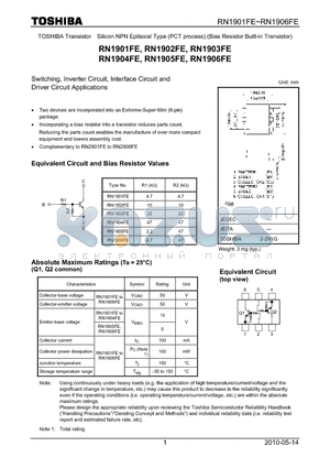 RN1903FE datasheet - Switching, Inverter Circuit, Interface Circuit and Driver Circuit Applications