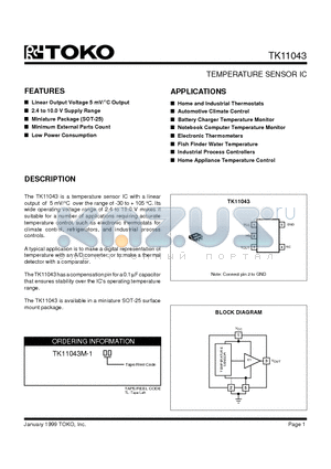 TK11043M-1 datasheet - TEMPERATURE SENSOR IC