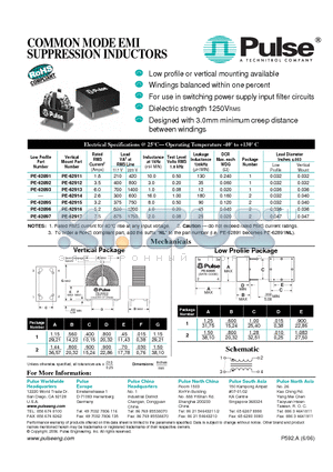 PE-62893 datasheet - COMMON MODE EMI SUPPRESSION INDUCTORS