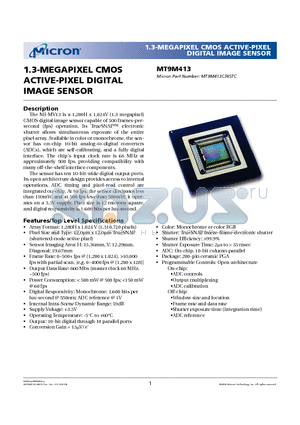 MT9M413C36STC datasheet - 1.3-MEGAPIXEL CMOS ACTIVE-PIXEL DIGITAL IMAGE SENSOR