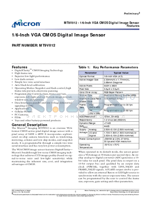 MT9V012 datasheet - 1/6-Inch VGA CMOS Digital Image Sensor