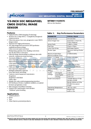 MT9M111 datasheet - 1/3-INCH SOC MEGAPIXEL CMOS DIGITAL IMAGE SENSOR