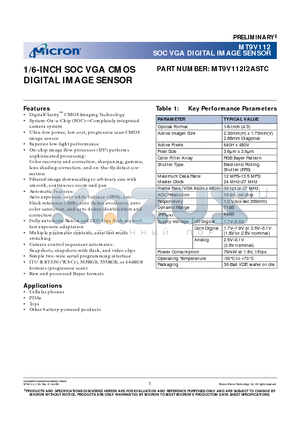 MT9V112 datasheet - SOC VGA DIGITAL IMAGE SENSOR