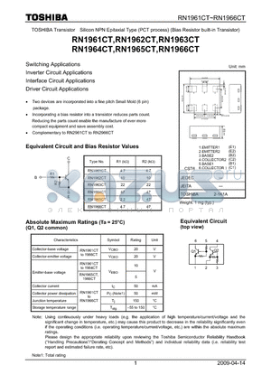 RN1961CT datasheet - Switching Applications Inverter Circuit Applications Interface Circuit Applications Driver Circuit Applications