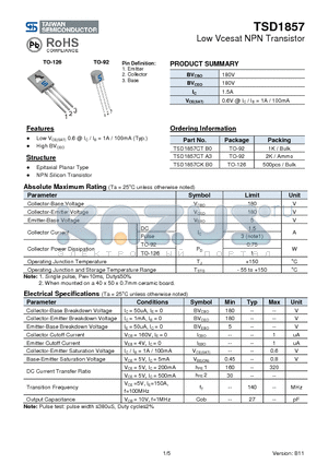 TSD1857CTB0 datasheet - Low Vcesat NPN Transistor