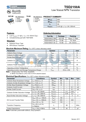 TSD2150ACYRM datasheet - Low Vcesat NPN Transistor