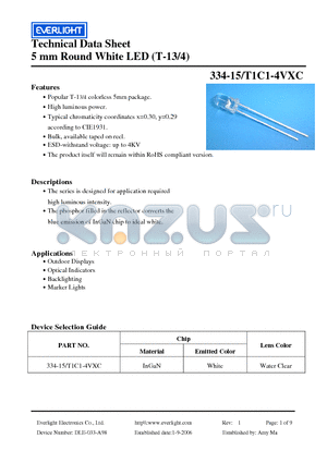 T1C1-4VXC datasheet - 5 mm Round White LED (T-13/4)