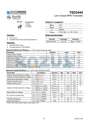 TSD2444 datasheet - Low Vcesat NPN Transistor