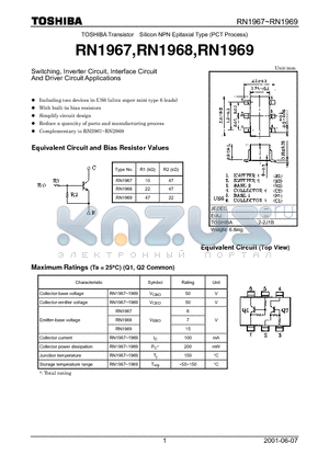 RN1968 datasheet - Switching, Inverter Circuit, Interface Circuit And Driver Circuit Applications