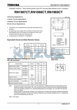 RN1967CT datasheet - Switching Applications Inverter Circuit Applications Interface Circuit Applications Driver Circuit Applications