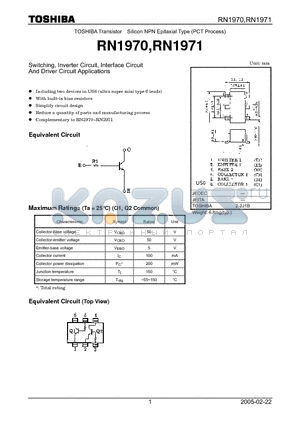 RN1970 datasheet - Switching, Inverter Circuit, Interface Circuit And Driver Circuit Applications