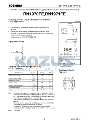 RN1970FE datasheet - Switching, Inverter Circuit, Interface Circuit and Driver Circuit Applications