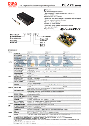 PS-120_0811 datasheet - 120W Single Output Power Supply or Battery Charger