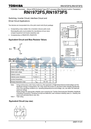 RN1972FS datasheet - Switching, Inverter Circuit, Interface Circuit and Driver Circuit Applications