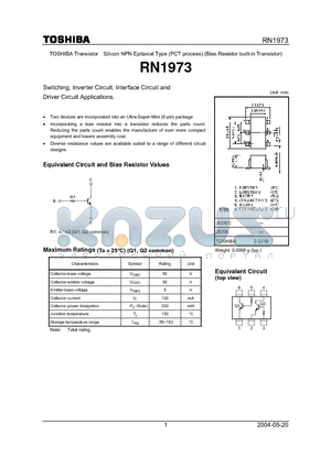 RN1973 datasheet - Switching, Inverter Circuit, Interface Circuit and Driver Circuit Applications