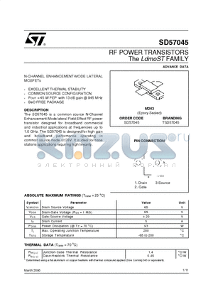 TSD57045 datasheet - RF POWER TRANSISTORS The LdmoSTFAMILY