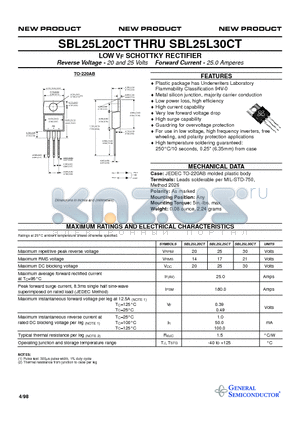 SBL25L30CT datasheet - LOW VF SCHOTTKY RECTIFIER