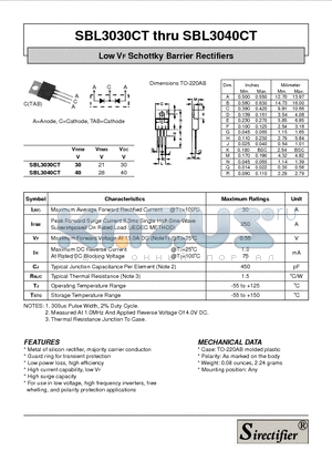 SBL3030CT datasheet - Low VF Schottky Barrier Rectifiers