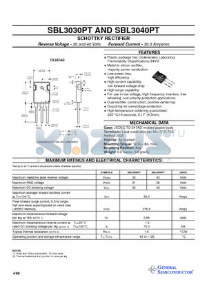 SBL3030PT datasheet - SCHOTTKY RECTIFIER