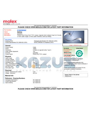 PS-15020-001 datasheet - 0.50mm Pitch Premo-Flex FFC Jumper, Opposite Side Contacts (Type D), 6 Circuits,