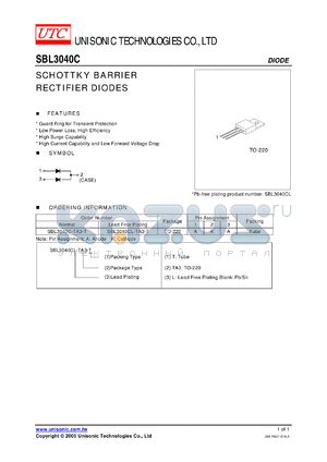 SBL3040C-TA3-T datasheet - SCHOTTKY BARRIER RECTIFIER DIODES