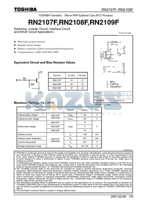 RN2107 datasheet - Switching, Inverter Circuit, Interface Circuit and Driver Circuit Applications