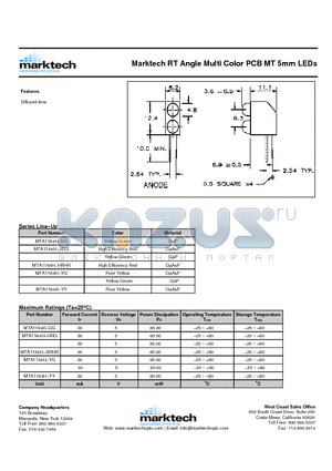 MTA1164H-YG datasheet - Marktech RT Angle Multi Color PCB MT 5mm LEDs