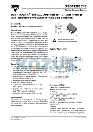 TSDF12830YS datasheet - Dual - MOSMIC two AGC Amplifiers for TV-Tuner Prestage with Integrated Band Switch for One-Line Switching