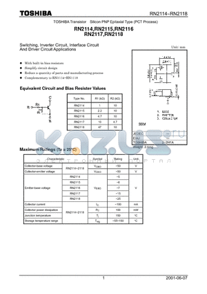 RN2114 datasheet - Switching, Inverter Circuit, Interface Circuit And Driver Circuit Applications