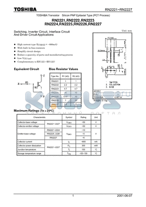 RN2222 datasheet - Switching, Inverter Circuit, Interface Circuit And Driver Circuit Applications