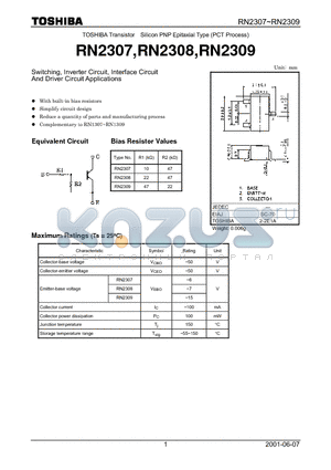 RN2309 datasheet - Switching, Inverter Circuit, Interface Circuit And Driver Circuit Applications
