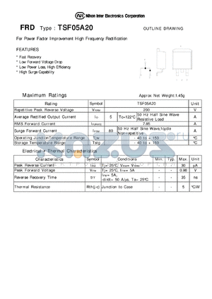 TSF05A20 datasheet - FRD - For Power Factor Improvement High Frequency Rectification