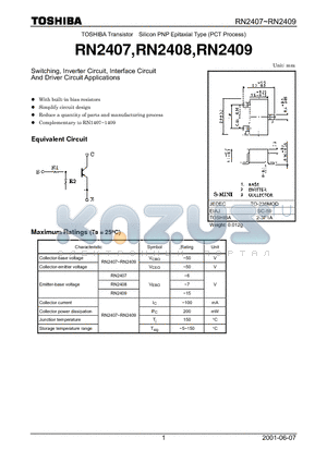 RN2409 datasheet - TOSHIBA Transistor Silicon PNP Epitaxial Type (PCT Process)