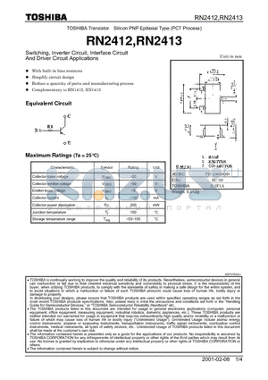 RN2413 datasheet - Switching, Inverter Circuit, Interface Circuit And Driver Circuit Applications