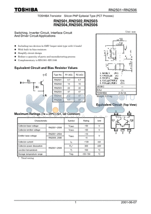 RN2502 datasheet - Switching, Inverter Circuit, Interface Circuit And Driver Circuit Applications