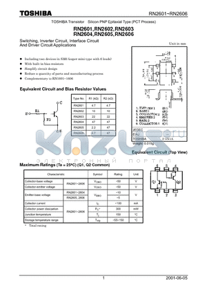 RN2603 datasheet - Switching, Inverter Circuit, Interface Circuit And Driver Circuit Applications
