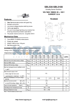 SBL5100 datasheet - Schottky Barrier Rectifiers