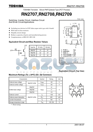 RN2707 datasheet - Switching, Inverter Circuit, Interface Circuit And Driver Circuit Applications