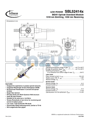 SBL51414Z datasheet - BIDI Optical Standard Module 1310 nm Emitting, 1550 nm Receiving