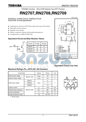 RN2708 datasheet - Switching, Inverter Circuit, Interface Circuit And Driver Circuit Applications