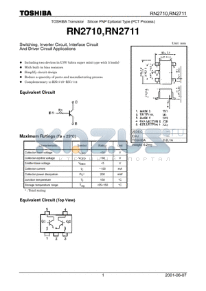 RN2711 datasheet - Switching, Inverter Circuit, Interface Circuit And Driver Circuit Applications