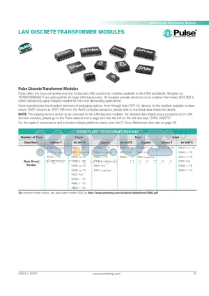 PE-69012 datasheet - LAN DISCRETE TRANSFORMER MODULES