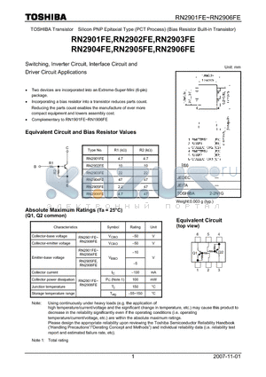 RN2904FE datasheet - Switching, Inverter Circuit, Interface Circuit and Driver Circuit Applications
