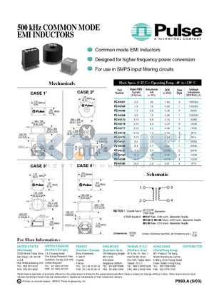 PE-96161 datasheet - 500 kHz COMMON MODE EMI INDUCTORS