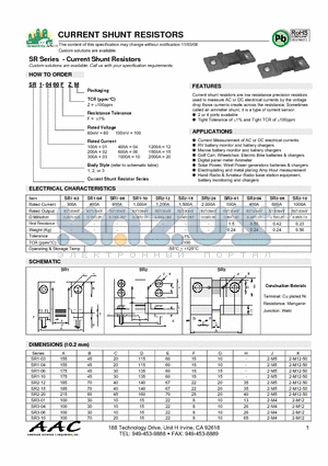 SR1-15100FZM datasheet - CURRENT SHUNT RESISTORS