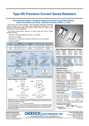 SR10 datasheet - Precision Current Sense Resistors