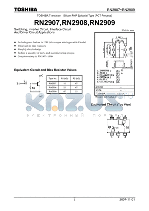 RN2909 datasheet - Silicon PNP Epitaxial Type (PCT Process)Switching, Inverter Circuit, Interface Circuit And Driver Circuit Applications